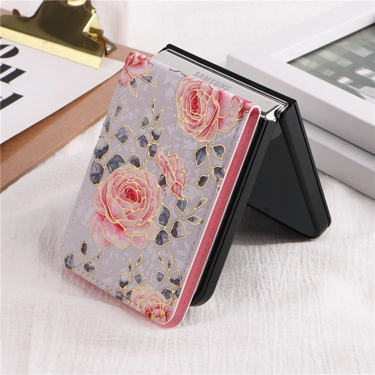 For Samsung Galaxy Z Flip6 5G / Flip5 5G Case Flower Pattern PU+TPU Phone Cover Card Slots