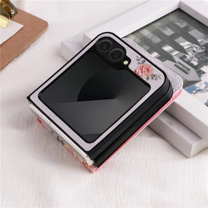 For Samsung Galaxy Z Flip6 5G / Flip5 5G Case Flower Pattern PU+TPU Phone Cover Card Slots