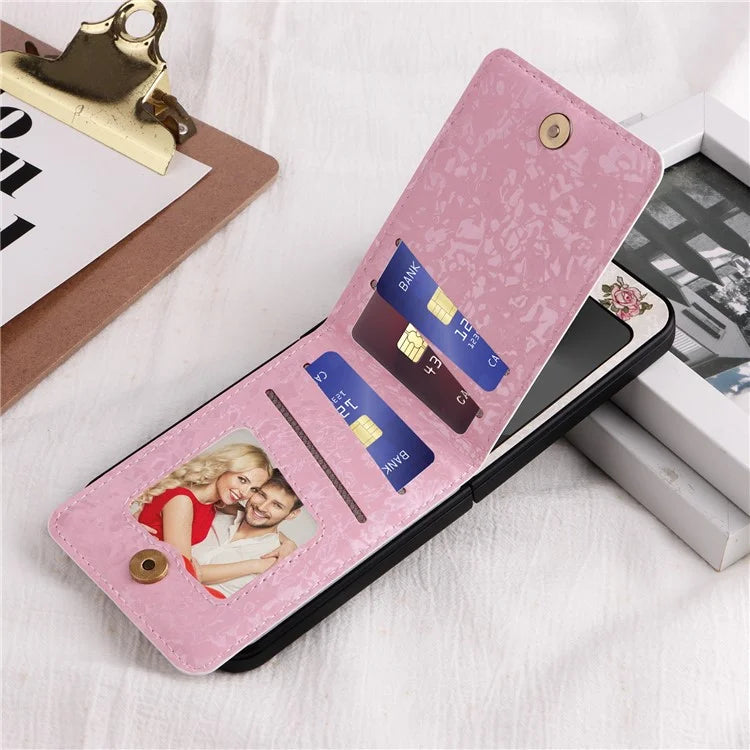 For Samsung Galaxy Z Flip6 5G / Flip5 5G Case Flower Pattern PU+TPU Phone Cover Card Slots