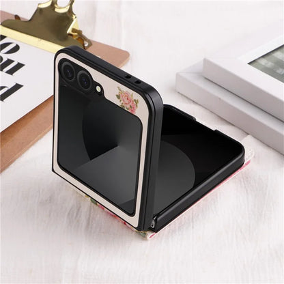 For Samsung Galaxy Z Flip6 5G / Flip5 5G Case Flower Pattern PU+TPU Phone Cover Card Slots
