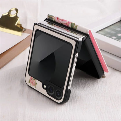 For Samsung Galaxy Z Flip6 5G / Flip5 5G Case Flower Pattern PU+TPU Phone Cover Card Slots