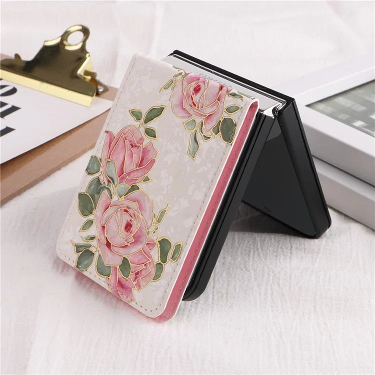 For Samsung Galaxy Z Flip6 5G / Flip5 5G Case Flower Pattern PU+TPU Phone Cover Card Slots