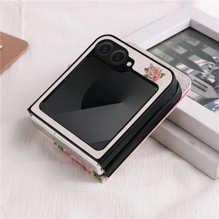 For Samsung Galaxy Z Flip6 5G / Flip5 5G Case Flower Pattern PU+TPU Phone Cover Card Slots