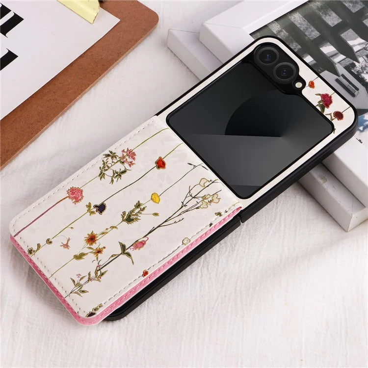 For Samsung Galaxy Z Flip6 5G / Flip5 5G Case Flower Pattern PU+TPU Phone Cover Card Slots