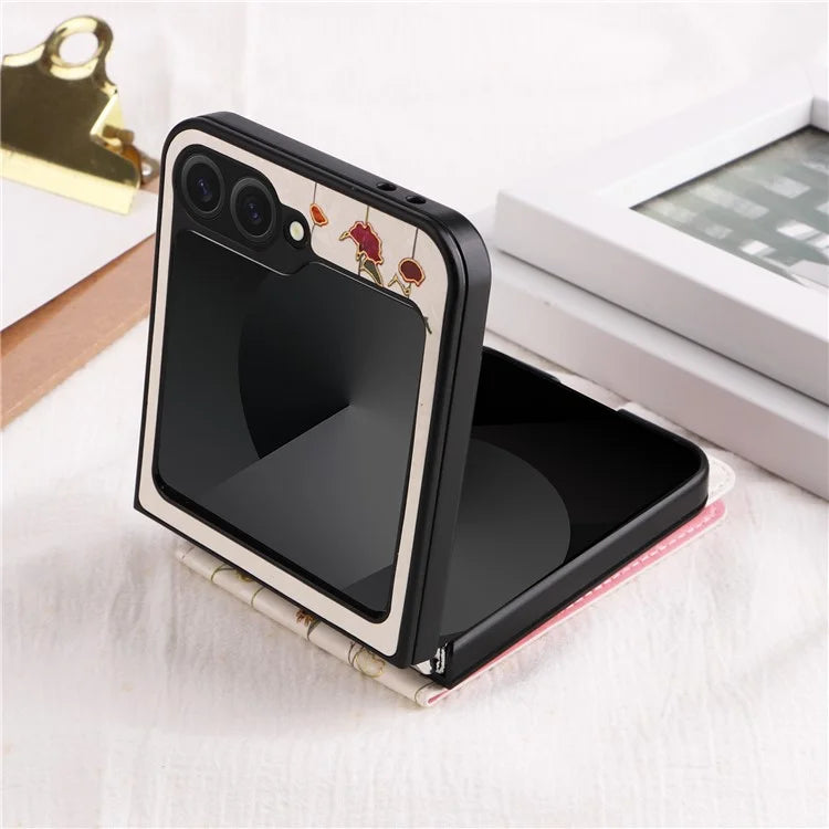 For Samsung Galaxy Z Flip6 5G / Flip5 5G Case Flower Pattern PU+TPU Phone Cover Card Slots