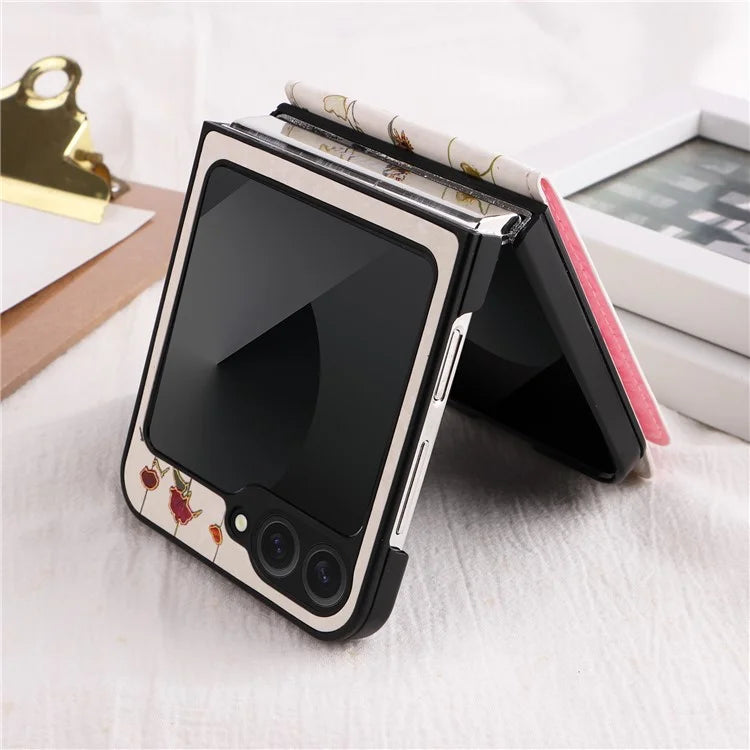 For Samsung Galaxy Z Flip6 5G / Flip5 5G Case Flower Pattern PU+TPU Phone Cover Card Slots