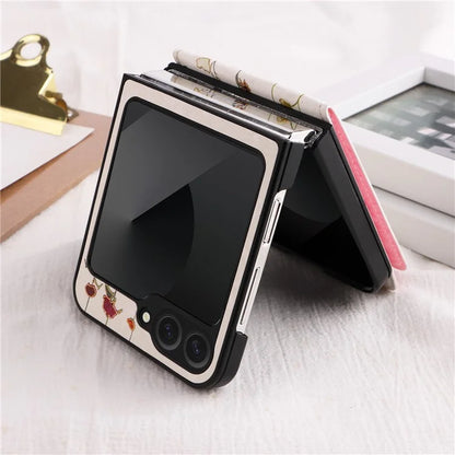 For Samsung Galaxy Z Flip6 5G / Flip5 5G Case Flower Pattern PU+TPU Phone Cover Card Slots