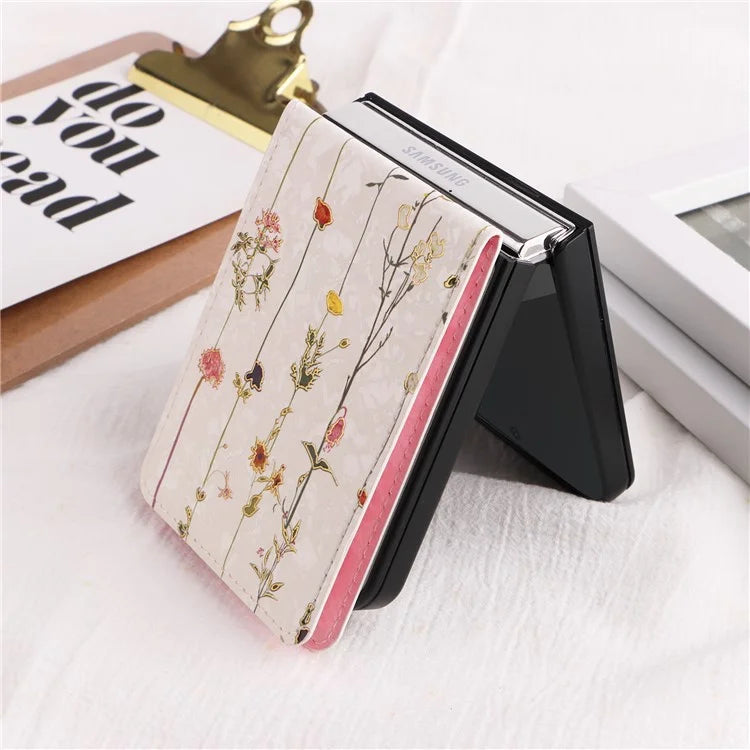 For Samsung Galaxy Z Flip6 5G / Flip5 5G Case Flower Pattern PU+TPU Phone Cover Card Slots