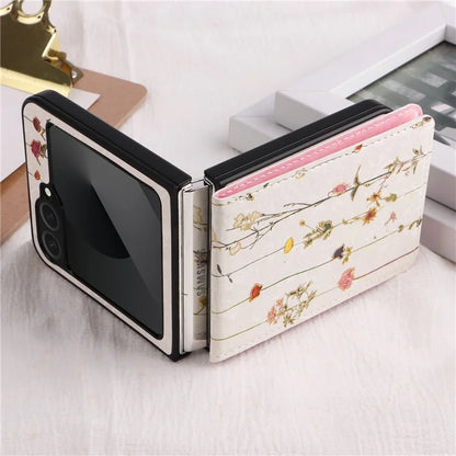 For Samsung Galaxy Z Flip6 5G / Flip5 5G Case Flower Pattern PU+TPU Phone Cover Card Slots