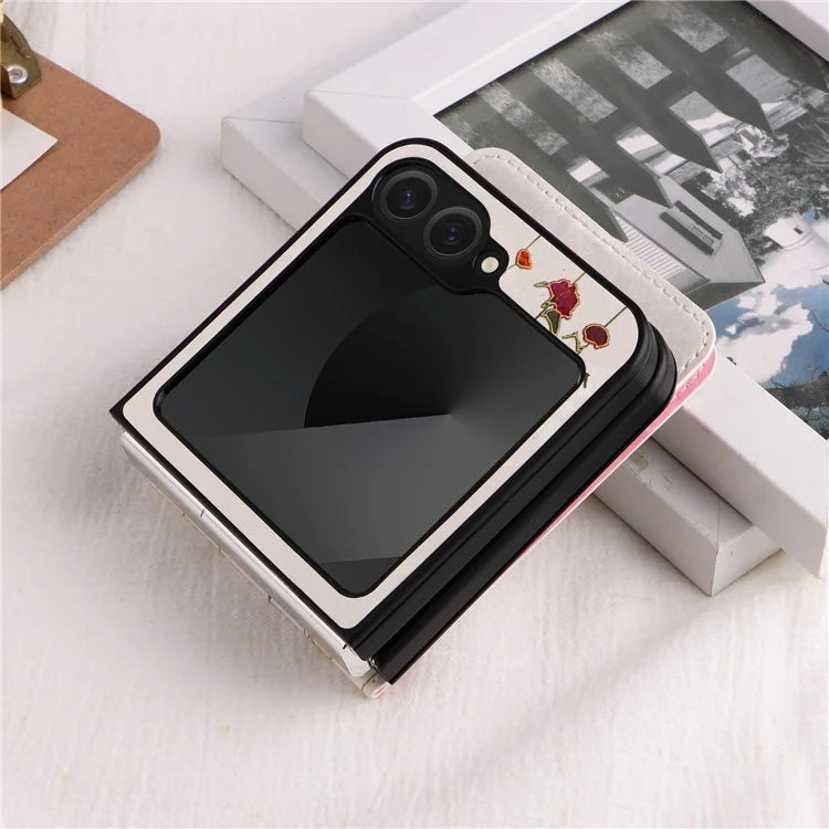 For Samsung Galaxy Z Flip6 5G / Flip5 5G Case Flower Pattern PU+TPU Phone Cover Card Slots