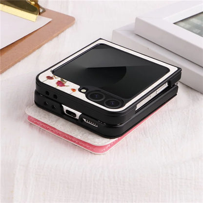 For Samsung Galaxy Z Flip6 5G / Flip5 5G Case Flower Pattern PU+TPU Phone Cover Card Slots