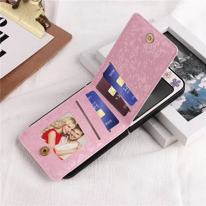 For Samsung Galaxy Z Flip6 5G / Flip5 5G Case Flower Pattern PU+TPU Phone Cover Card Slots