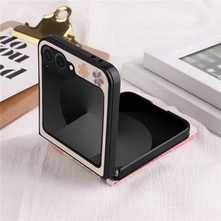 For Samsung Galaxy Z Flip6 5G / Flip5 5G Case Flower Pattern PU+TPU Phone Cover Card Slots