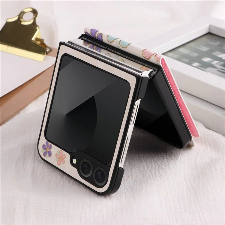 For Samsung Galaxy Z Flip6 5G / Flip5 5G Case Flower Pattern PU+TPU Phone Cover Card Slots