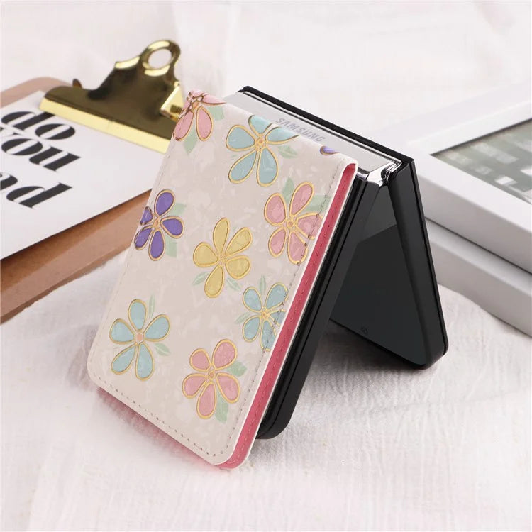 For Samsung Galaxy Z Flip6 5G / Flip5 5G Case Flower Pattern PU+TPU Phone Cover Card Slots