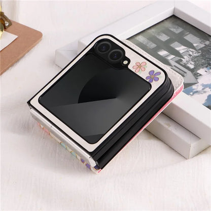 For Samsung Galaxy Z Flip6 5G / Flip5 5G Case Flower Pattern PU+TPU Phone Cover Card Slots
