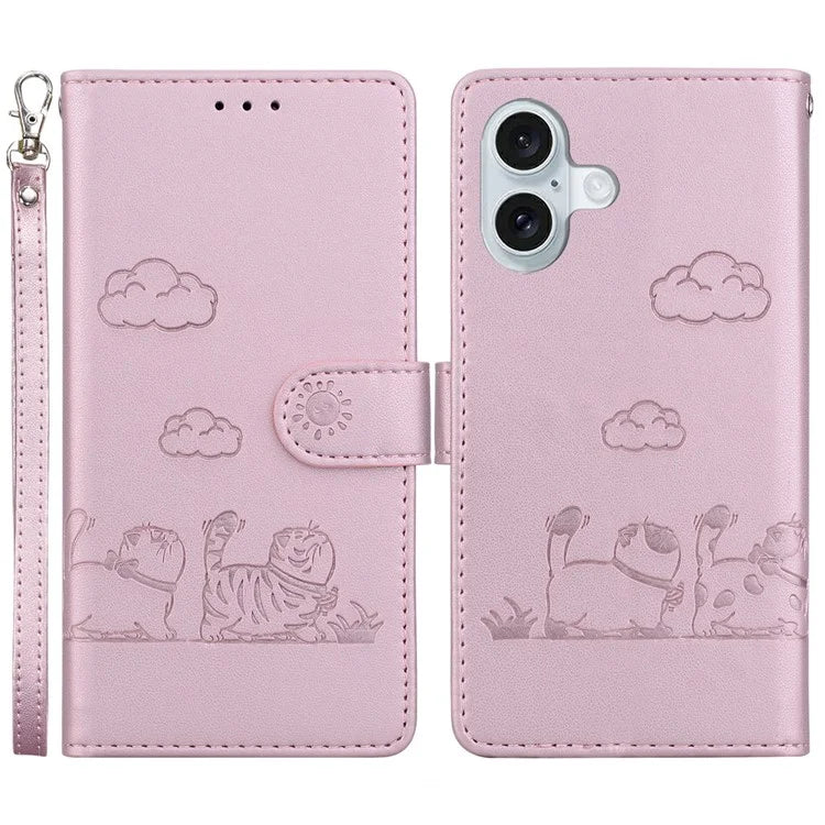 For iPhone 16 Plus Case RFID Blocking Kitten Pattern TPU+PU Leather Phone Cover