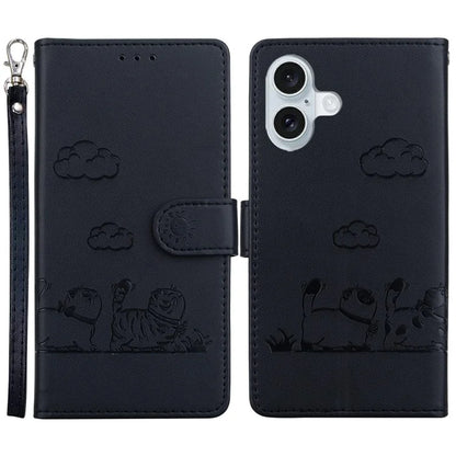 For iPhone 16 Plus Case RFID Blocking Kitten Pattern TPU+PU Leather Phone Cover