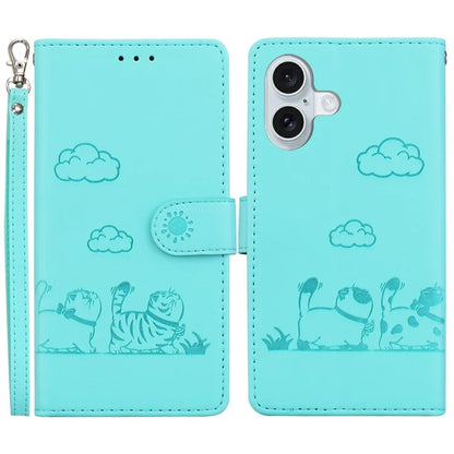 For iPhone 16 Plus Case RFID Blocking Kitten Pattern TPU+PU Leather Phone Cover