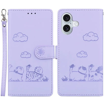For iPhone 16 Plus Case RFID Blocking Kitten Pattern TPU+PU Leather Phone Cover