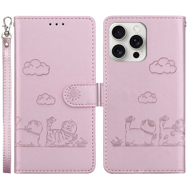 For iPhone 16 Pro Case RFID Blocking Kitten Pattern TPU+PU Leather Phone Cover