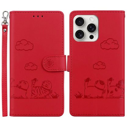 For iPhone 16 Pro Case RFID Blocking Kitten Pattern TPU+PU Leather Phone Cover