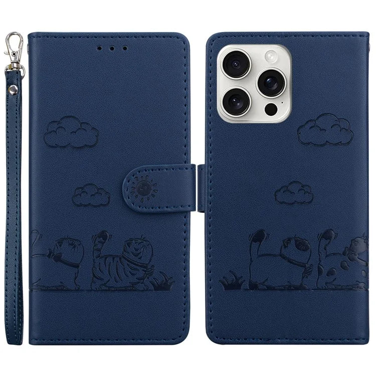 For iPhone 16 Pro Case RFID Blocking Kitten Pattern TPU+PU Leather Phone Cover