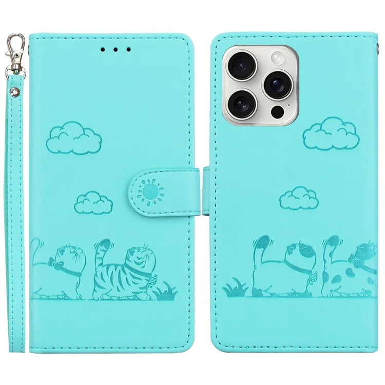 For iPhone 16 Pro Case RFID Blocking Kitten Pattern TPU+PU Leather Phone Cover