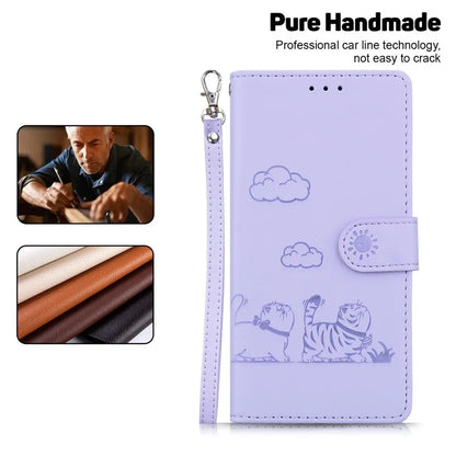 For iPhone 16 Pro Case RFID Blocking Kitten Pattern TPU+PU Leather Phone Cover