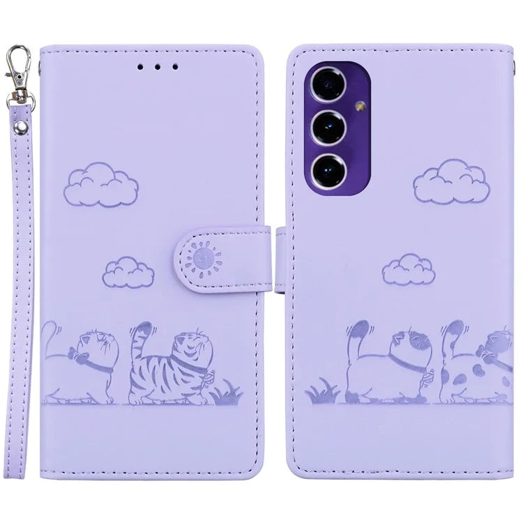 For Samsung Galaxy S24 FE Case RFID Blocking Kitten Pattern TPU+PU Leather Phone Cover
