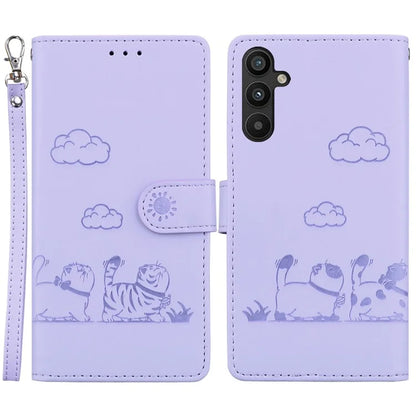 For Samsung Galaxy A35 5G Case RFID Blocking Kitten Pattern TPU+PU Leather Phone Cover