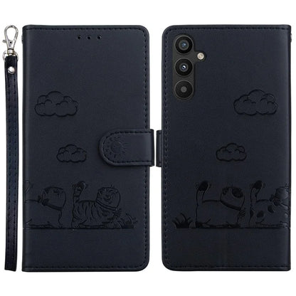 For Samsung Galaxy A55 5G Case RFID Blocking Kitten Pattern TPU+PU Leather Phone Cover