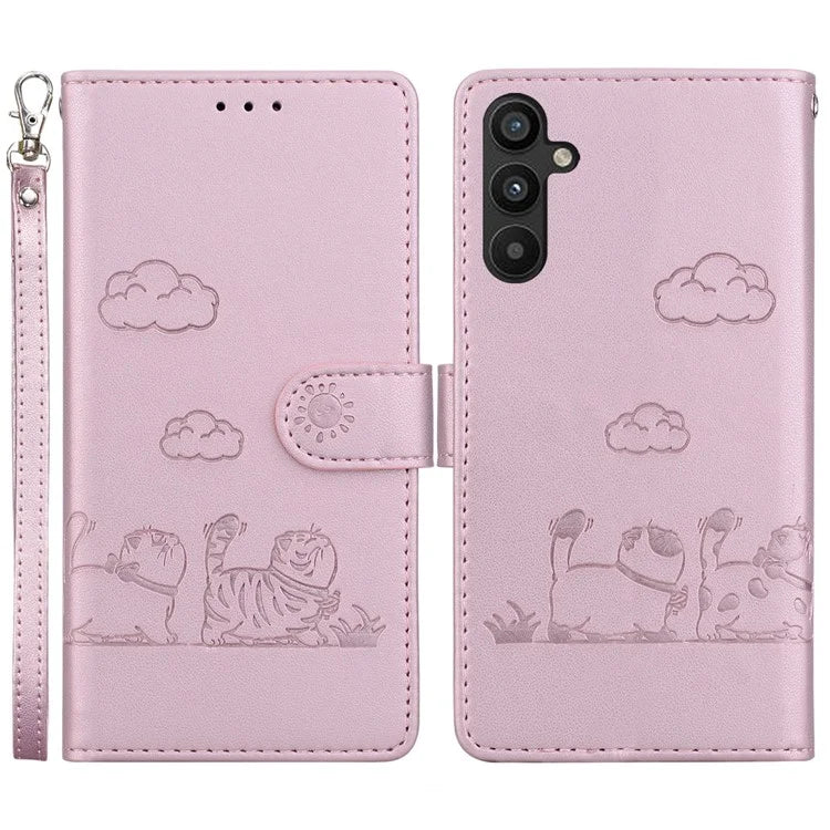 For Samsung Galaxy A55 5G Case RFID Blocking Kitten Pattern TPU+PU Leather Phone Cover