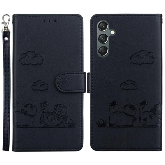 For Samsung Galaxy A15 4G / 5G Case RFID Blocking Kitten Pattern TPU+PU Leather Phone Cover