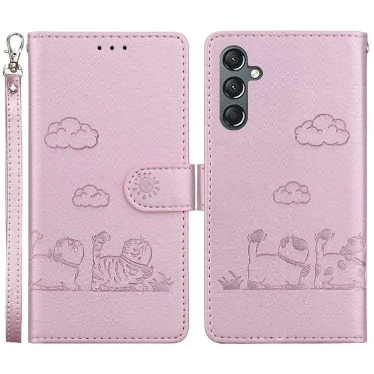 For Samsung Galaxy A15 4G / 5G Case RFID Blocking Kitten Pattern TPU+PU Leather Phone Cover
