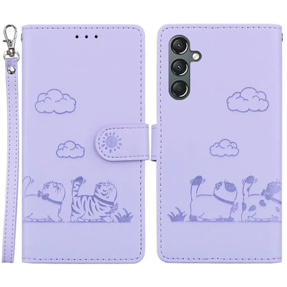 For Samsung Galaxy A15 4G / 5G Case RFID Blocking Kitten Pattern TPU+PU Leather Phone Cover