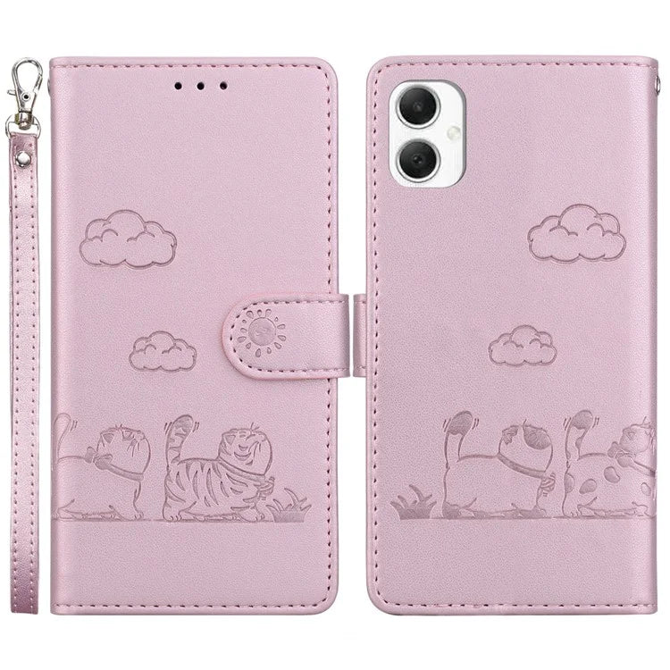For Samsung Galaxy A06 Case RFID Blocking Kitten Pattern TPU+PU Leather Phone Cover