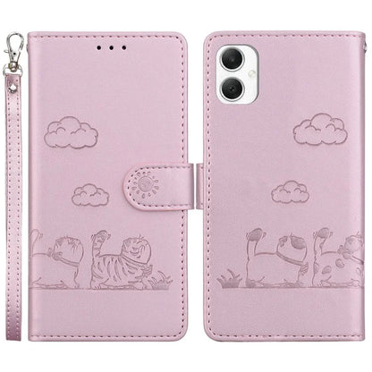 For Samsung Galaxy A06 Case RFID Blocking Kitten Pattern TPU+PU Leather Phone Cover
