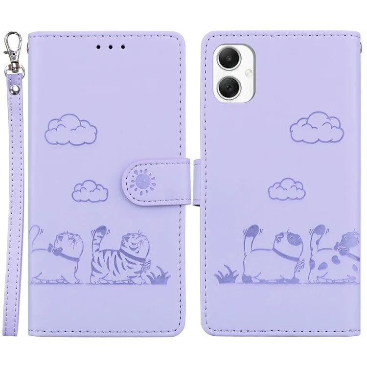 For Samsung Galaxy A06 Case RFID Blocking Kitten Pattern TPU+PU Leather Phone Cover