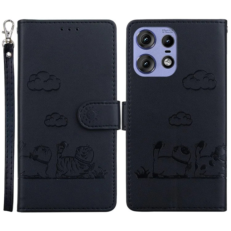 For Motorola Edge 50 Pro 5G Case RFID Blocking Kitten Pattern TPU+PU Leather Phone Cover