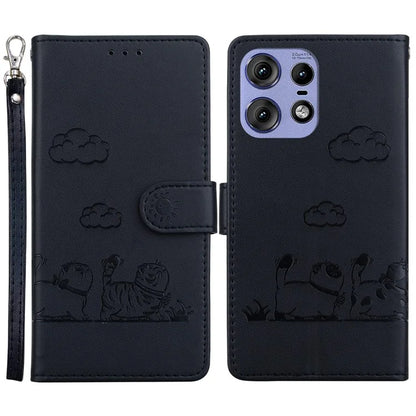 For Motorola Edge 50 Pro 5G Case RFID Blocking Kitten Pattern TPU+PU Leather Phone Cover