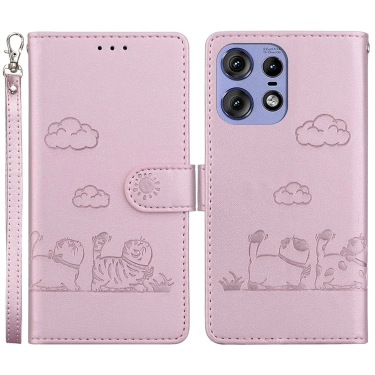 For Motorola Edge 50 Pro 5G Case RFID Blocking Kitten Pattern TPU+PU Leather Phone Cover