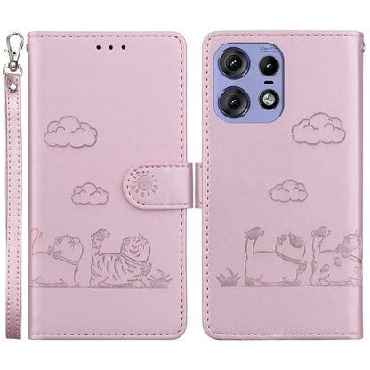 For Motorola Edge 50 Pro 5G Case RFID Blocking Kitten Pattern TPU+PU Leather Phone Cover