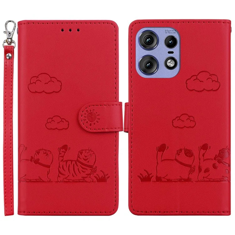 For Motorola Edge 50 Pro 5G Case RFID Blocking Kitten Pattern TPU+PU Leather Phone Cover