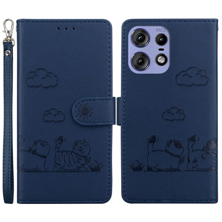 For Motorola Edge 50 Pro 5G Case RFID Blocking Kitten Pattern TPU+PU Leather Phone Cover