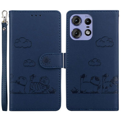 For Motorola Edge 50 Pro 5G Case RFID Blocking Kitten Pattern TPU+PU Leather Phone Cover