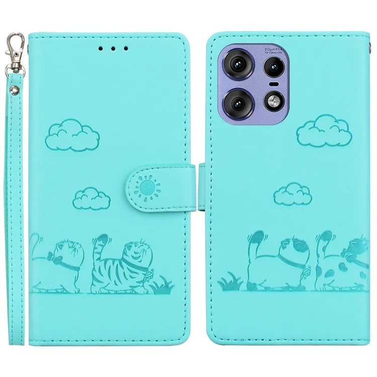 For Motorola Edge 50 Pro 5G Case RFID Blocking Kitten Pattern TPU+PU Leather Phone Cover