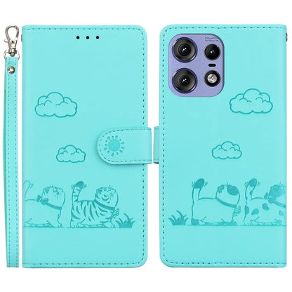 For Motorola Edge 50 Pro 5G Case RFID Blocking Kitten Pattern TPU+PU Leather Phone Cover