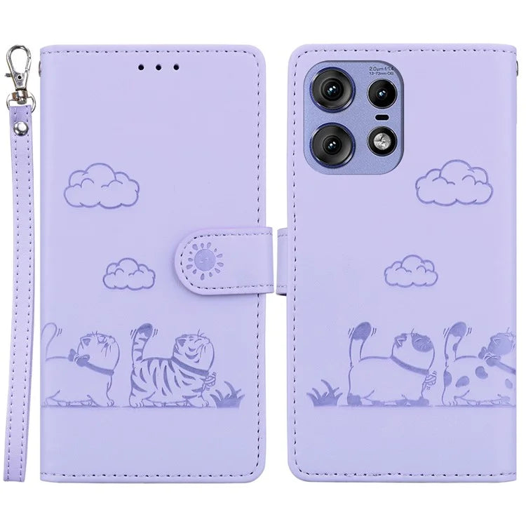 For Motorola Edge 50 Pro 5G Case RFID Blocking Kitten Pattern TPU+PU Leather Phone Cover