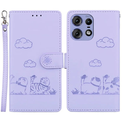 For Motorola Edge 50 Pro 5G Case RFID Blocking Kitten Pattern TPU+PU Leather Phone Cover